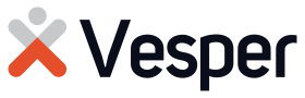 The Vesper signature logo: the figure and the word Vesper on an opaque white plate.